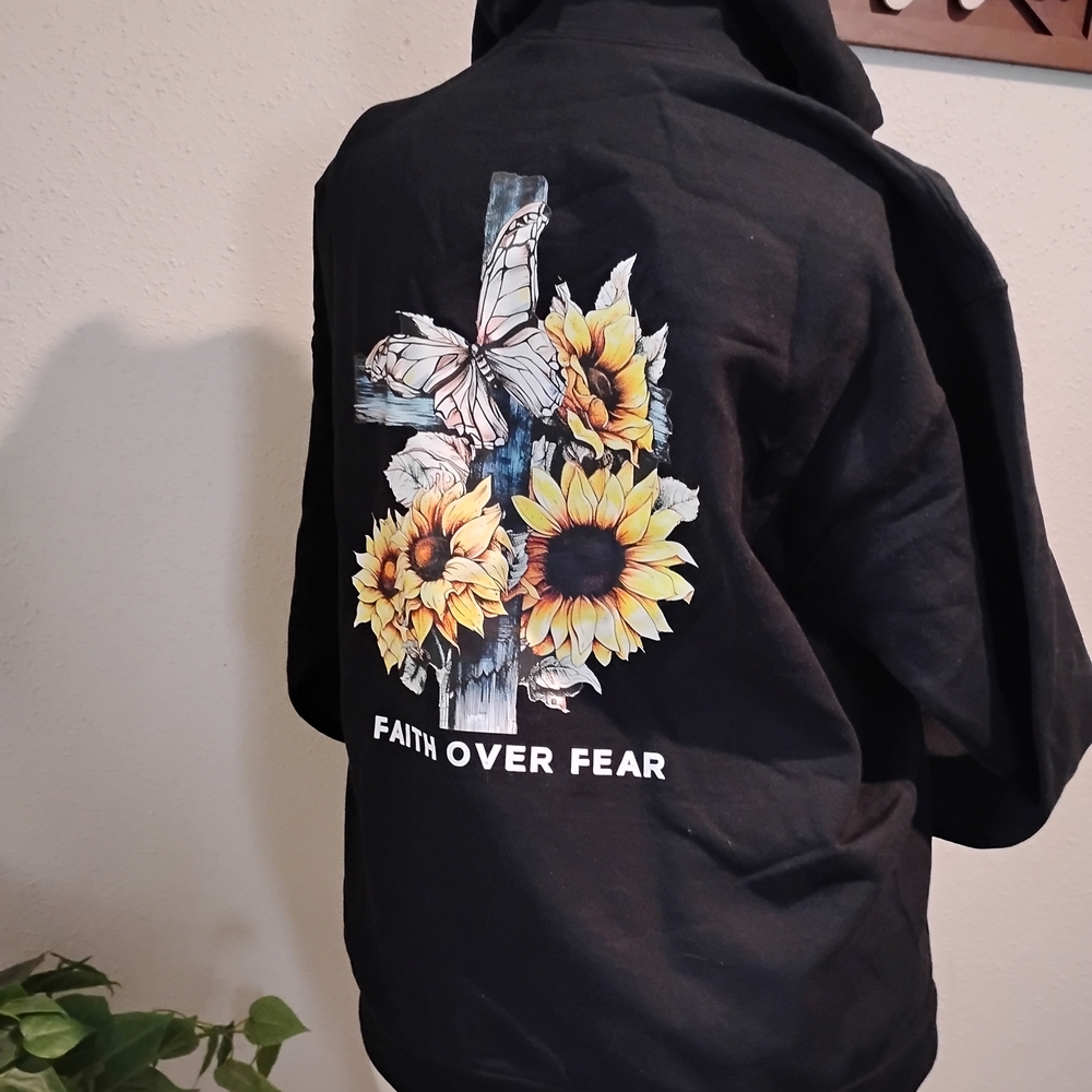 Black Hoodie with Sunflower and Butterfly Graphic